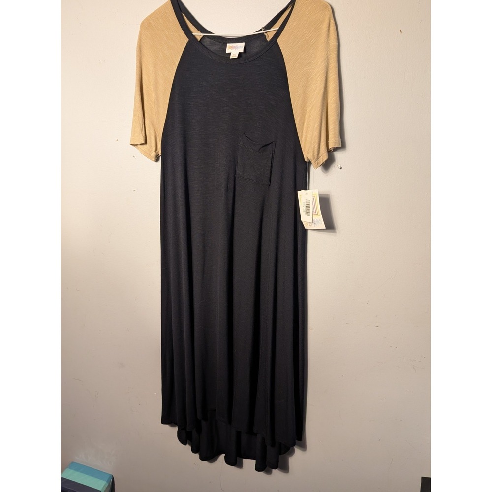 LuLaRoe Carly Brown And black T-Shirt Dress XS  Raglan Short Sleeve